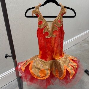 Revolution Fiery Red and Gold Kids Dance Costume